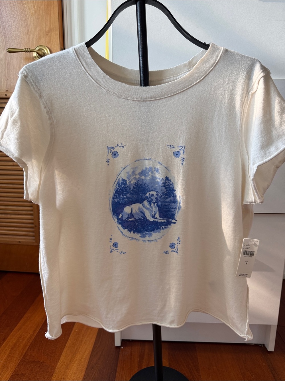 Maeve Cream Short-Sleeve Tee with Blue Dog Motif